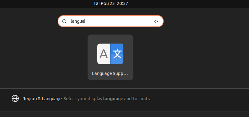 Screenshot: Capture showing starting the Language Support application.